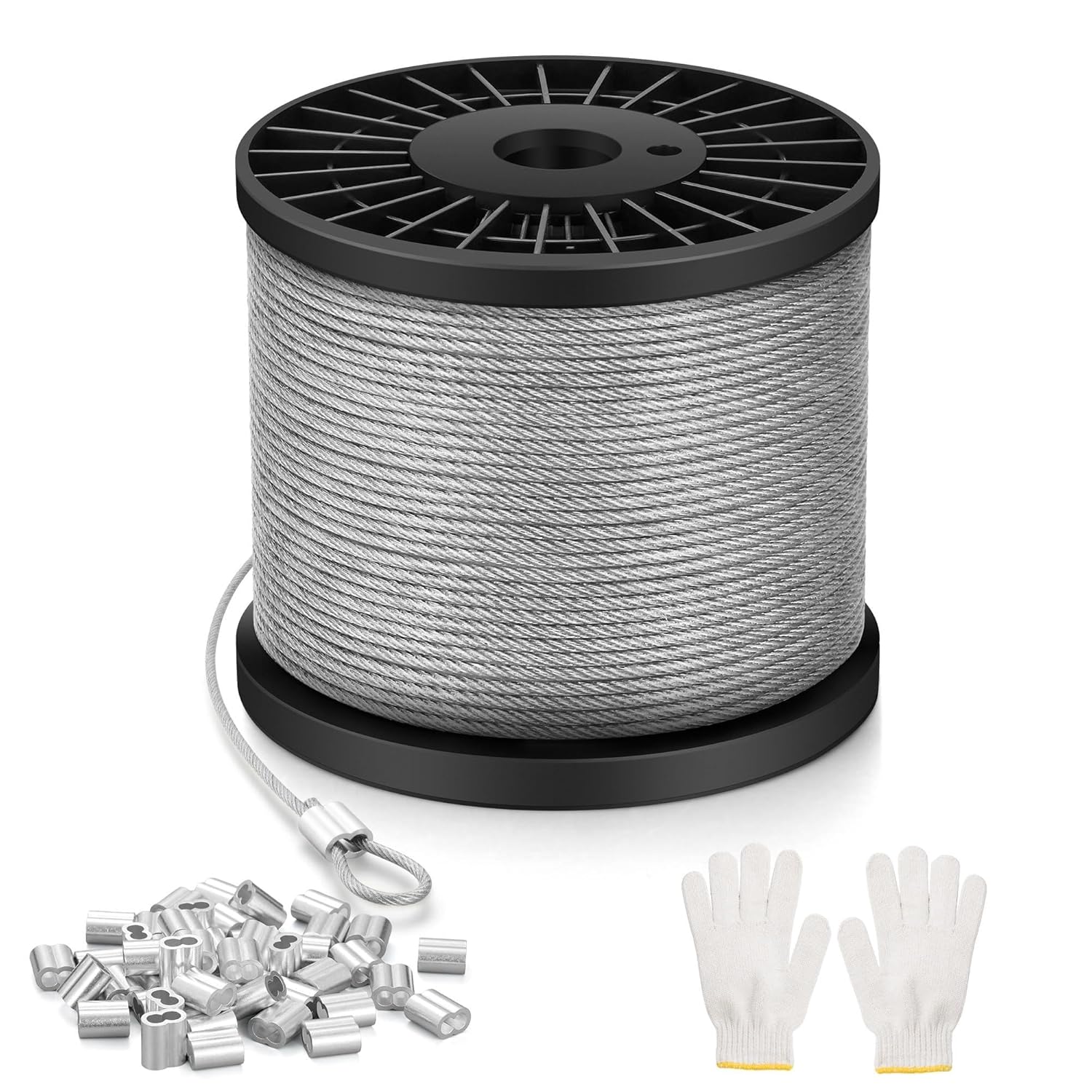 Wire Rope Stainless Steel 2 mm, 50 M Wire Cable Heavy Duty 7x7 Strand Core Garden Hanging Cable with Aluminum Crimping Clamps Loop Sleeve for Hanging Pictures Plants Clothes Line Garden