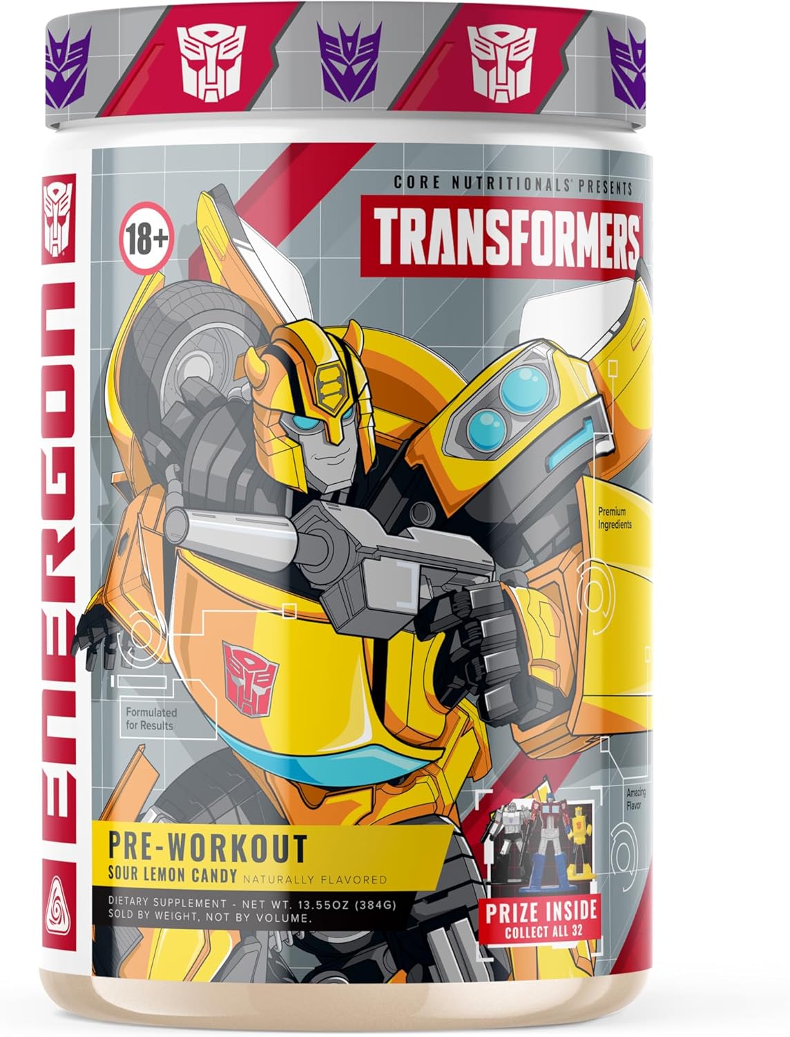 Core Nutritionals | Transformers Energon Pre Workout Nutritional Supplement Formula (Free Prize Inside - Bumblebee) (20 Servings, Sour Lemon Candy)