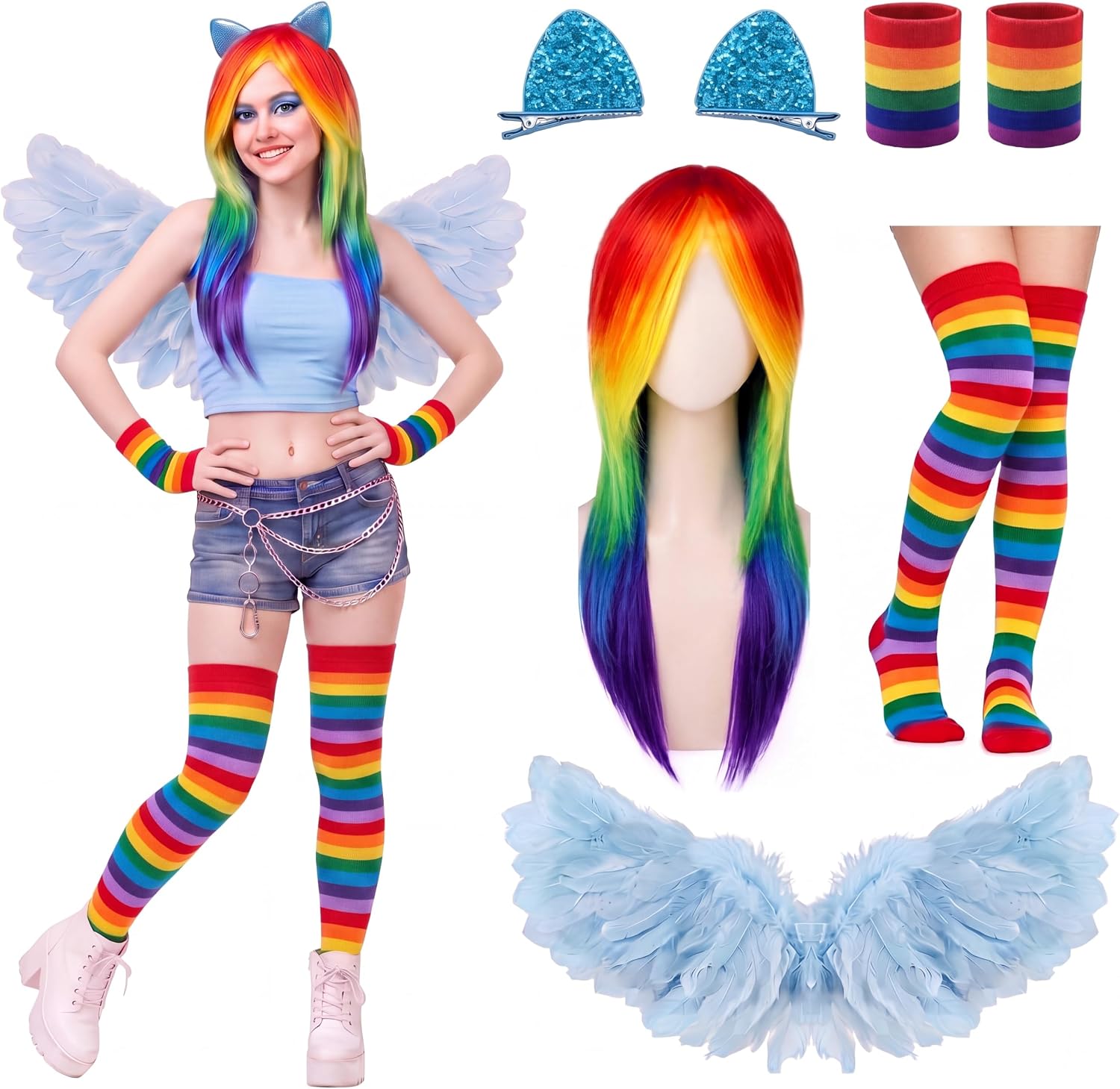 Riceshoot 5 Pcs Halloween Rainbow Pegasus Costume Accessories for Adults