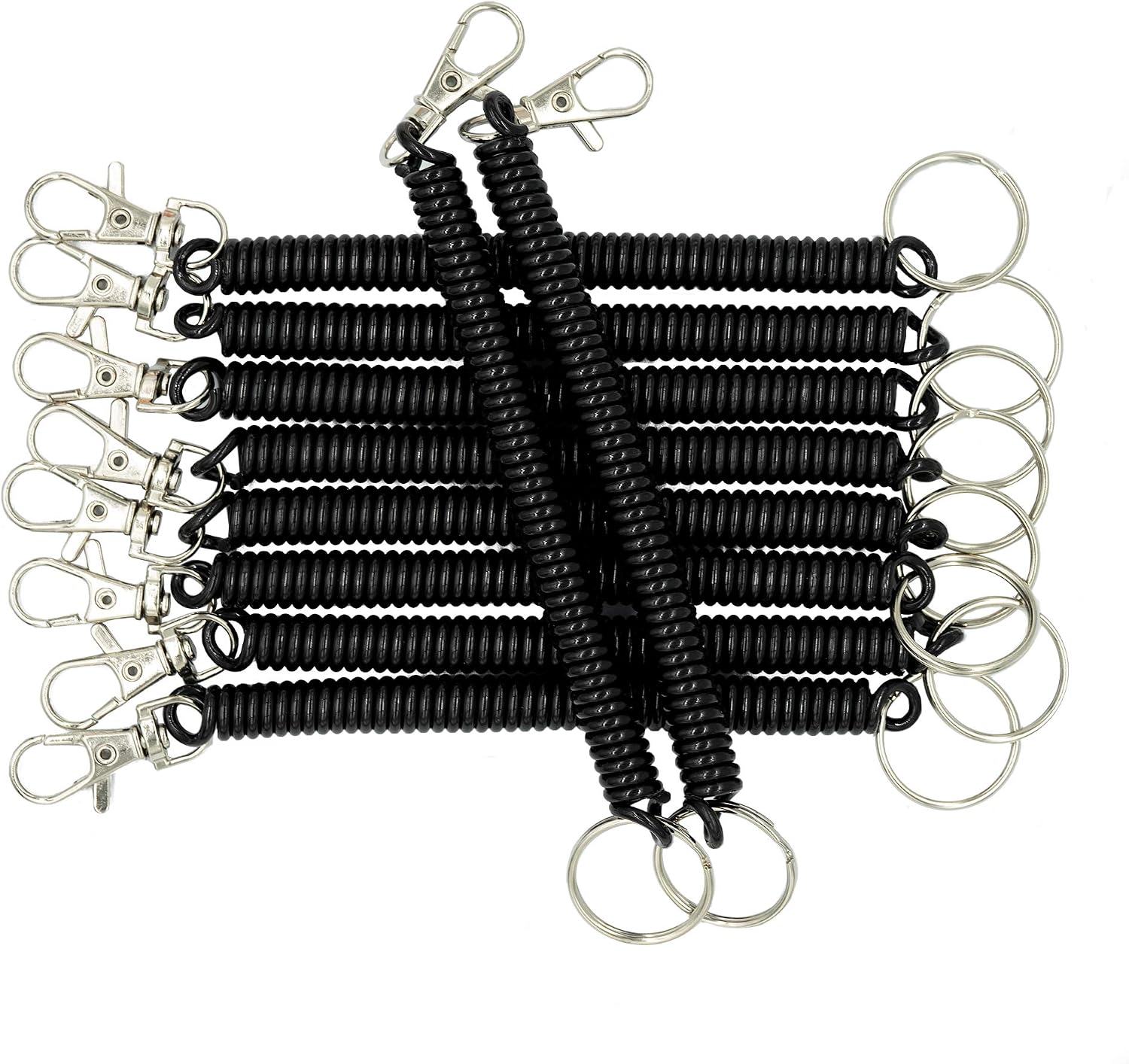 StayMax 10 Pack Retractable Keychain Coil Cord Holder, Black