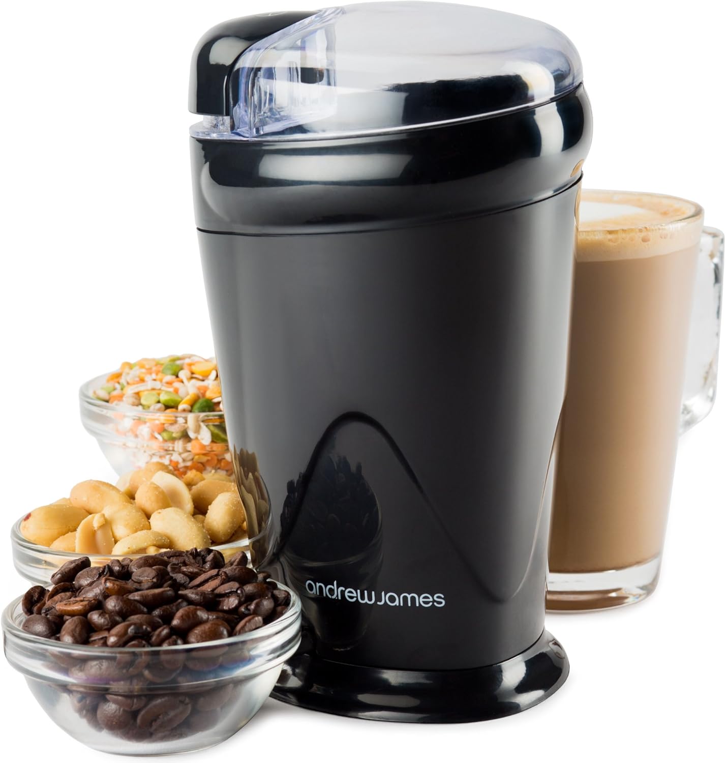 Andrew James Electric Coffee Grinder, Seed, Bean, Nuts, Fine Spice Grinders, Black or Red, 70g, 150W (Black)