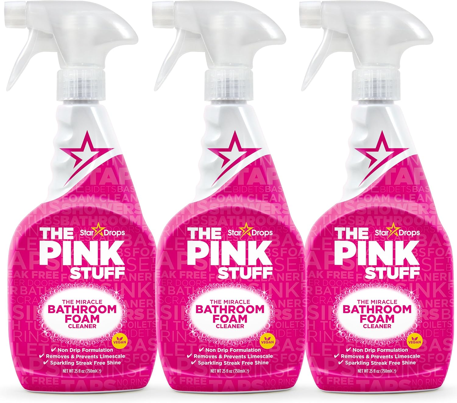 Stardrops - The Pink Stuff - The Miracle Bathroom Foam Cleaner 750ml 3-Pack Bundle (3 Bathroom Foam Spray)