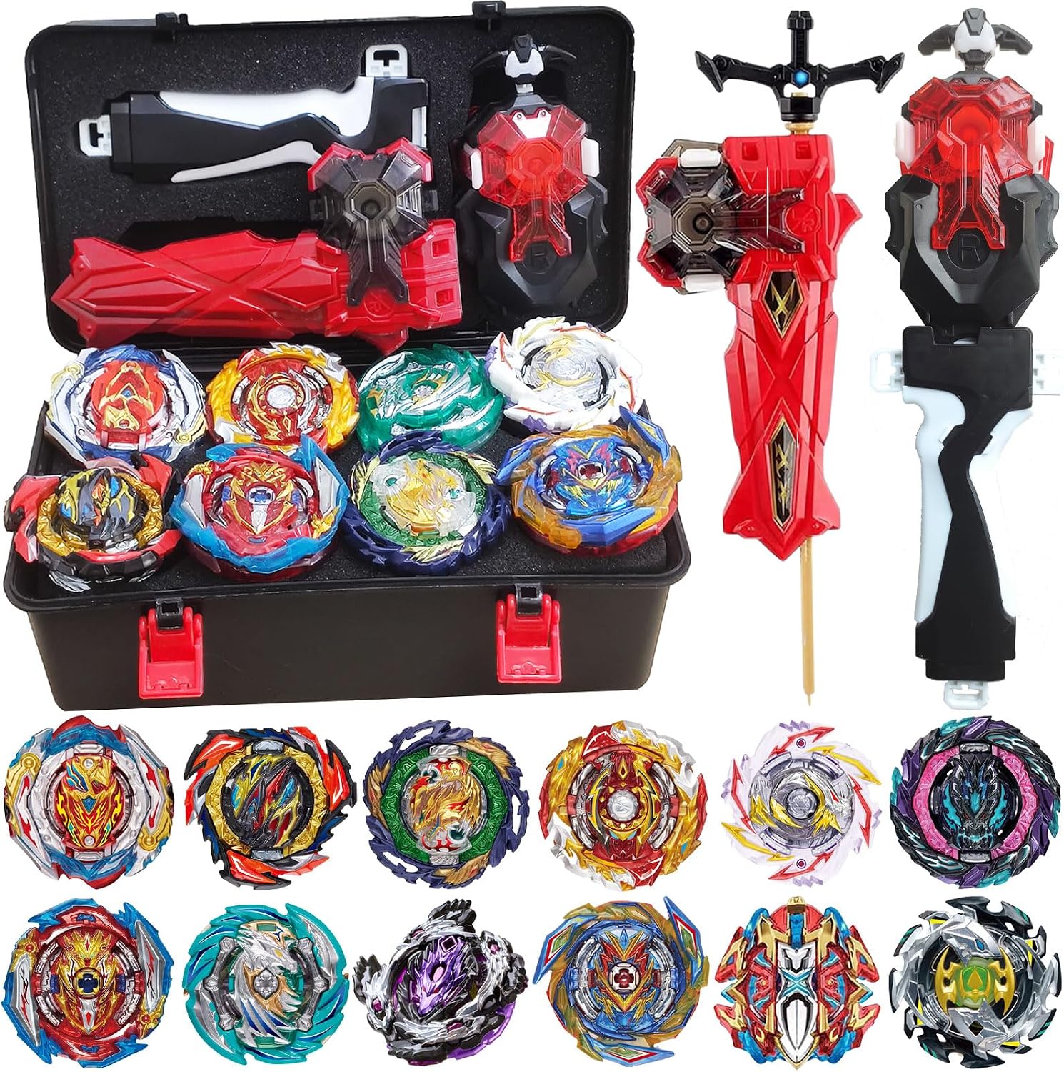 Bey Battling Burst Toy Set, 12pcs Spinning Burst Tops 2 Two-Ways Launchers with Grip, Combat Tops Battle Game with Portable Box Gift for Kids Children Boys 6-12