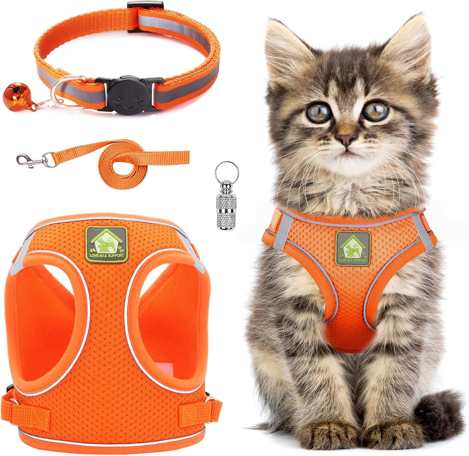 Cat Harness and Lead Set,Adjustable Reflective Stripe Cat Kitten Walking Vest with Leash Cats Collar,Escape Proof Soft Mesh Vest Harness and Lead for Small Medium Cats Pets Walking