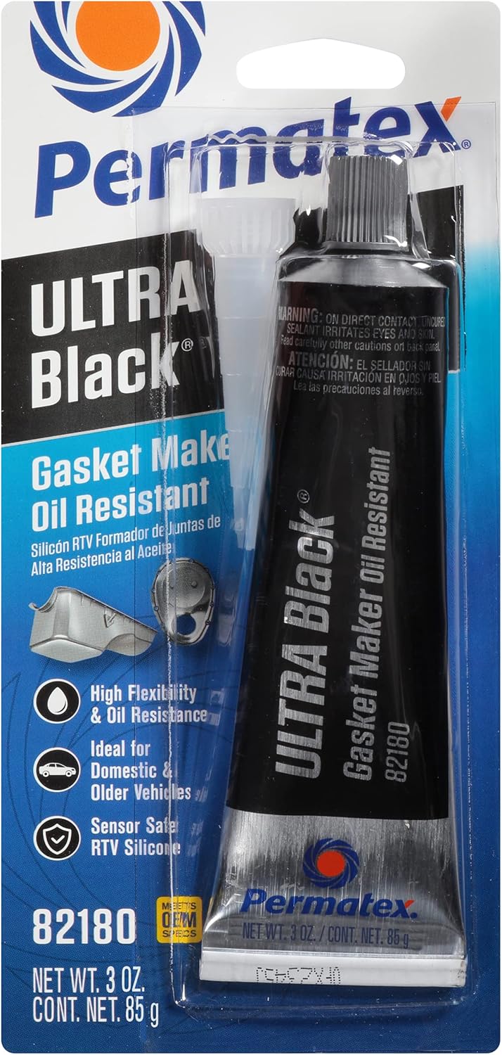 Permatex 82180 Ultra Black RTV Silicone Gasket Maker: Low Odor, Sensor-Safe, Non-Corrosive Sealant with Oil Resistance 1 x 85g