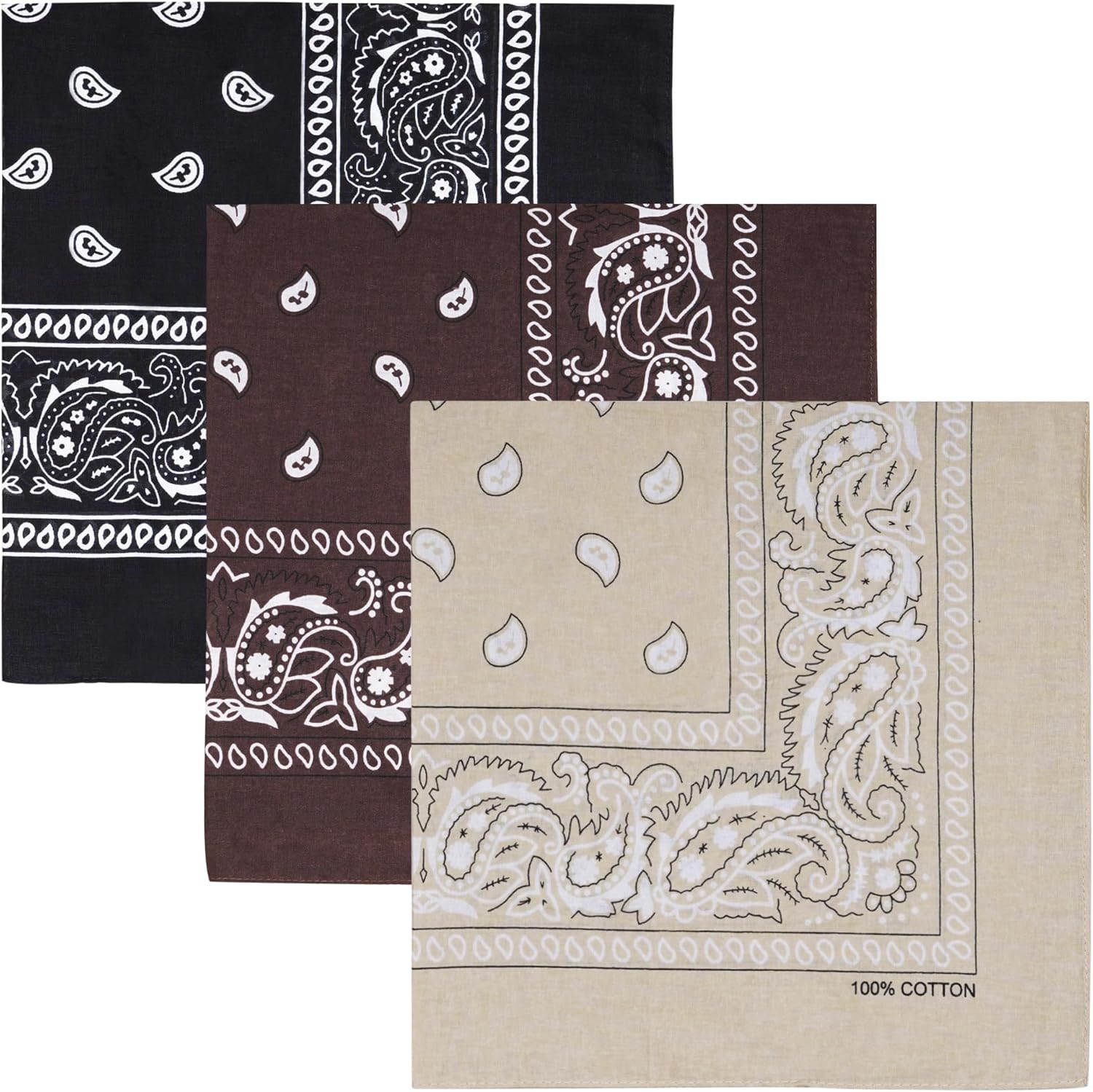 Raylarnia 100% Cotton Large Bandanas for Men and Women, 22 Inch Paisley Bandana with Multiple Colors