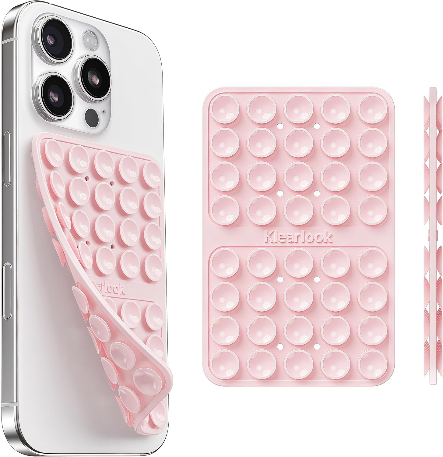 Klearlook Phone Case for iPhone Light Pink Phone Accessories Holder | Silicone, Double-Sided, Suction Cup, Detachable Mount, Sticky Phone Grip, Higher Suction Power, Hands-Free, for Selfies and Videos
