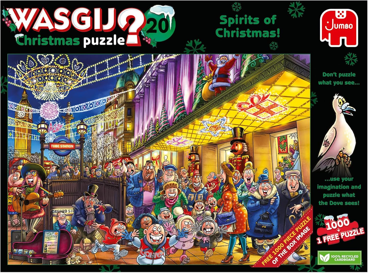Wasgij Christmas 20, Spirits of Christmas - 2 x 1000 Piece Puzzles - Festive Fun Set of 2 Adults Jigsaw Puzzles - 100% Recycled Cardboard - 2 in 1, 1000pc Puzzle Set with Box Image Puzzle - Jumbo