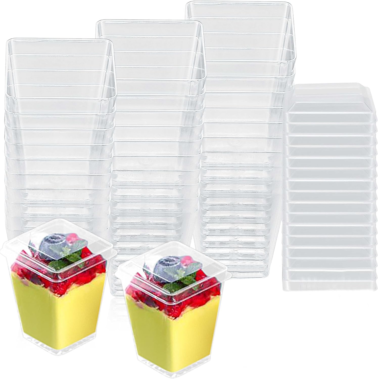 Yibaijia 50 Pcs Dessert Cups,Dessert Bowls,Reusable Plastic Cheesecake Cups