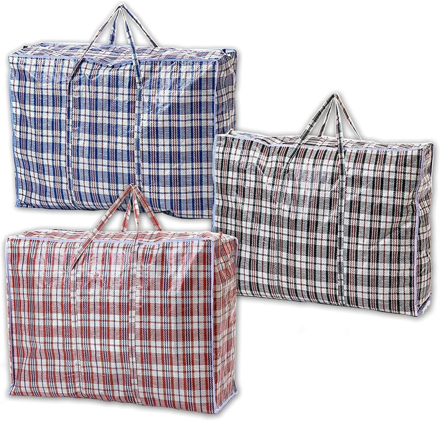 1ABOVE 3 PACKS MEDIUM Strong Laundry,Shopping, Storage, Reusable Store, Cloth, Moving, Waterproof, Handles and Zipper Bags -‎47CMX30CMX57CM