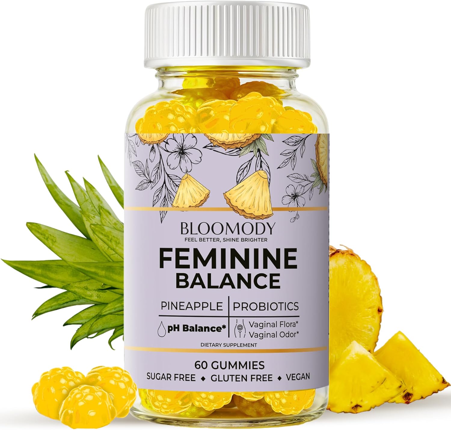 Probiotic Feminine Balance Gummies for Women - pH Balance & Vaginal Health Supplement with Cranberry Vitamin C - Natural Pineapple pH Balancing Gummy for Healthy Odor Hygiene Support