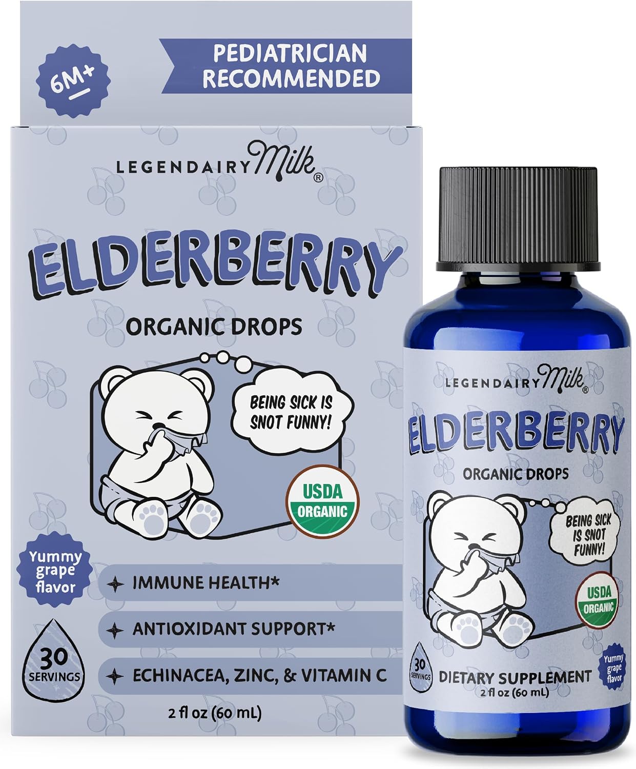 Legendairy Milk Organic Baby Elderberry Syrup Drops, Vitamin C & Zinc 2oz