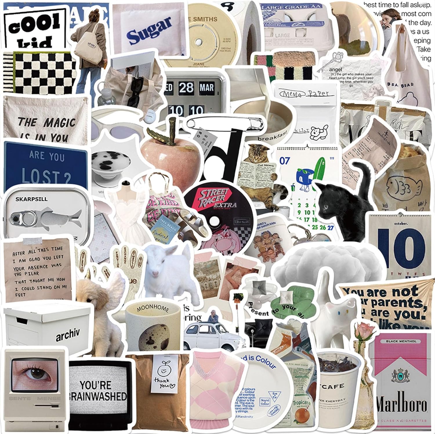 57pcs Funny Aesthetic Stickers for Laptop Kindle, Waterproof Aesthetic Stickers for Water Bottles, Vinyl Decals for Scrapbook Journaling Skateboard Notebook Party Supplies(Gray)