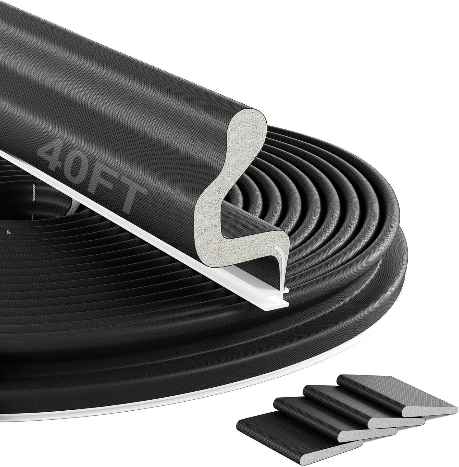 40FT Kerf Weather Stripping Door Seal Sound Proof Weather Strips Seal Strip for Front Door Frame Soundproofing Exterior Door Insulation Gasket (with 4 Door Corner Seals)