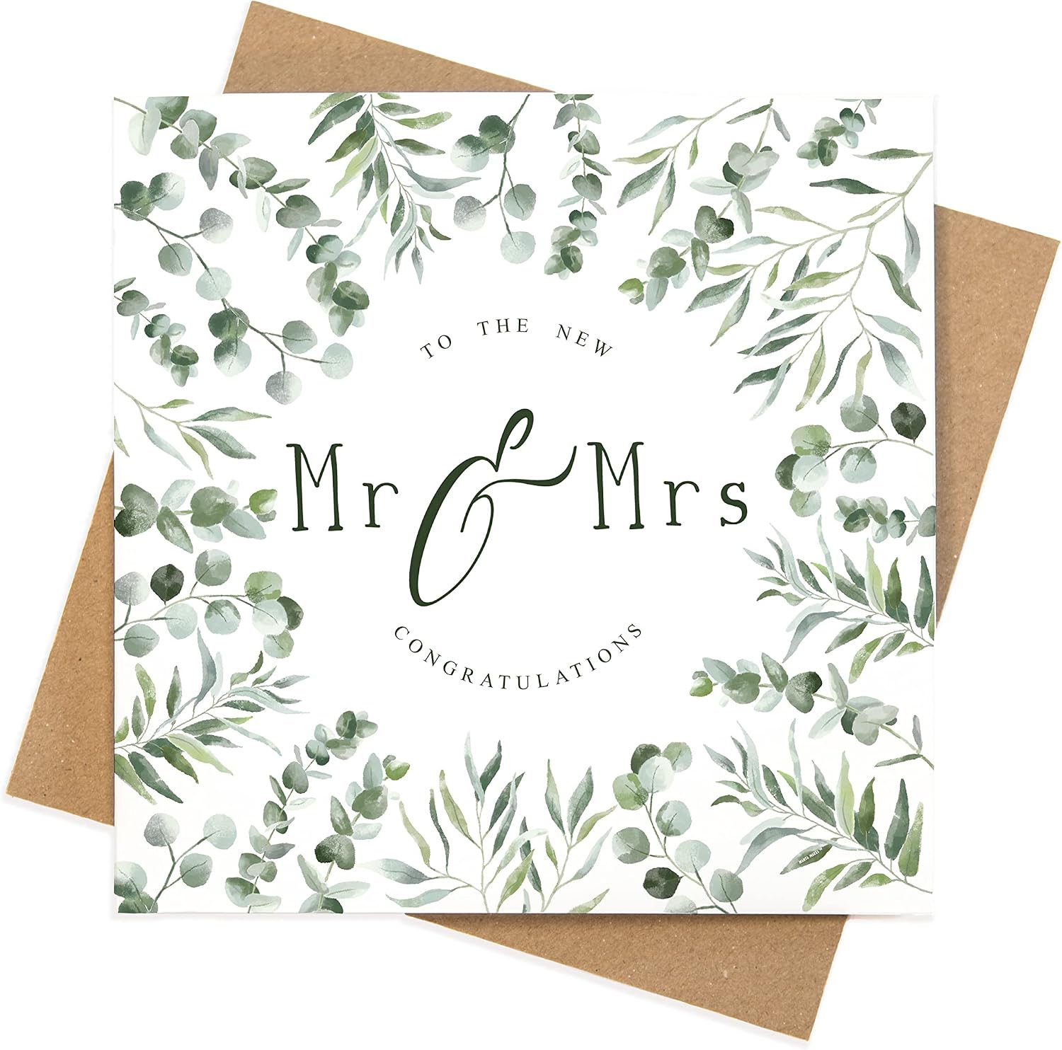 Congratulations wedding card botanical green leaves eucalyptus | square wedding greeting cards | Mr & Mrs Wedding cards congratulations