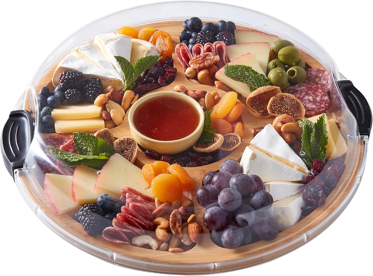 Farberware Build-a-Board, Bamboo, Serving Platter, Grazing Board-to-Go with 5 Compartments, Dip Centre, Clear Lid & Secure Snap Lock, Customisable, Portable, BPA-Free, Dishwasher, Fridge Safe, 35.5cm