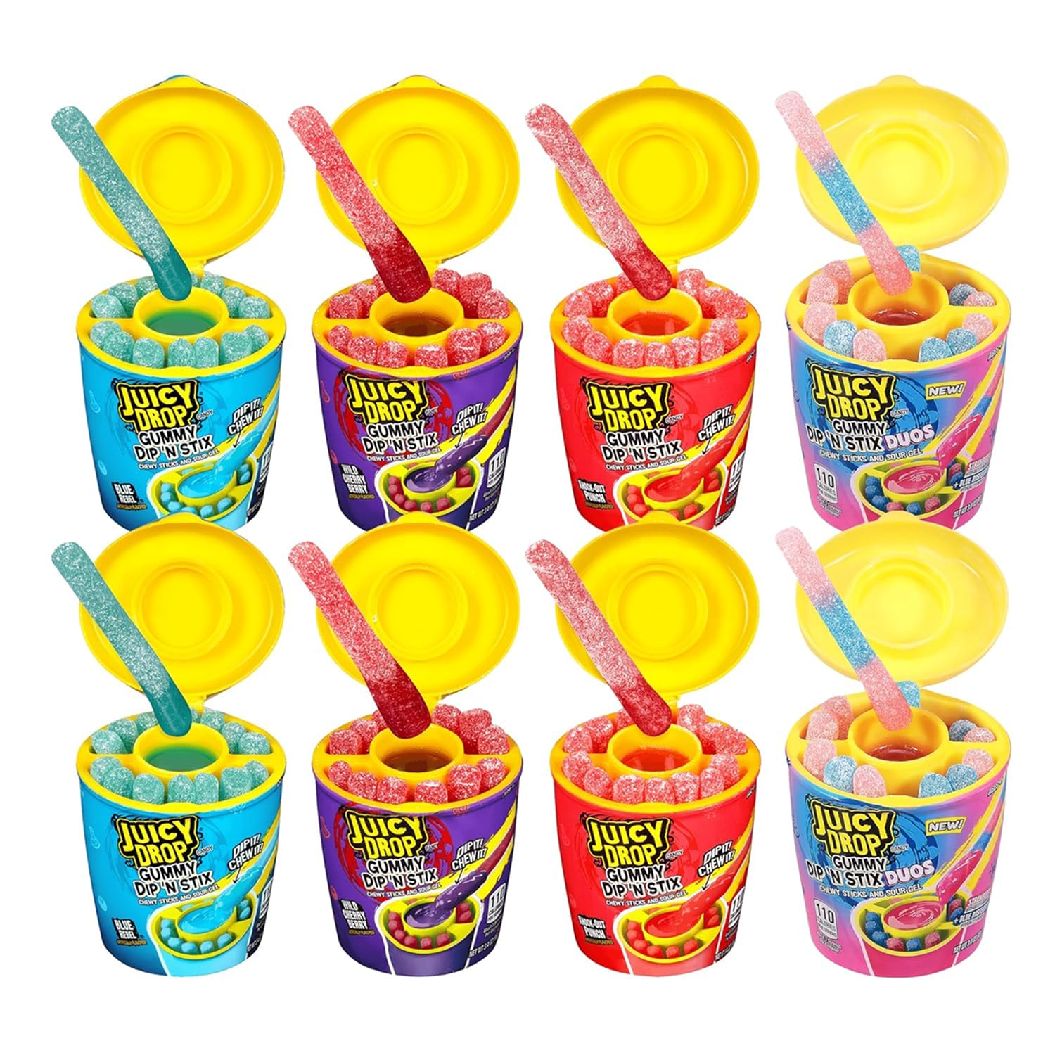 Juicy Drop Gummy Dip 'N Stix - 8 Ct Sweet Gummy Candy & Sour Candy | Variety Pack - Assorted Bulk Candy Sticks for Kids Party Favors Goodie Bag Stuffers & Sweet Treats For Kids