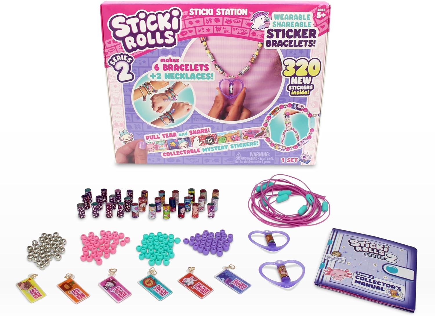 Sky Castle STICKI Rolls Sticki Station - The Original Wearable Shareable Sticker Jewelry Kit | Includes 320 Mini Stickers | Builds 6 Bracelets & 2 Necklaces | Over 1000 Designs to Collect! (Series 2)