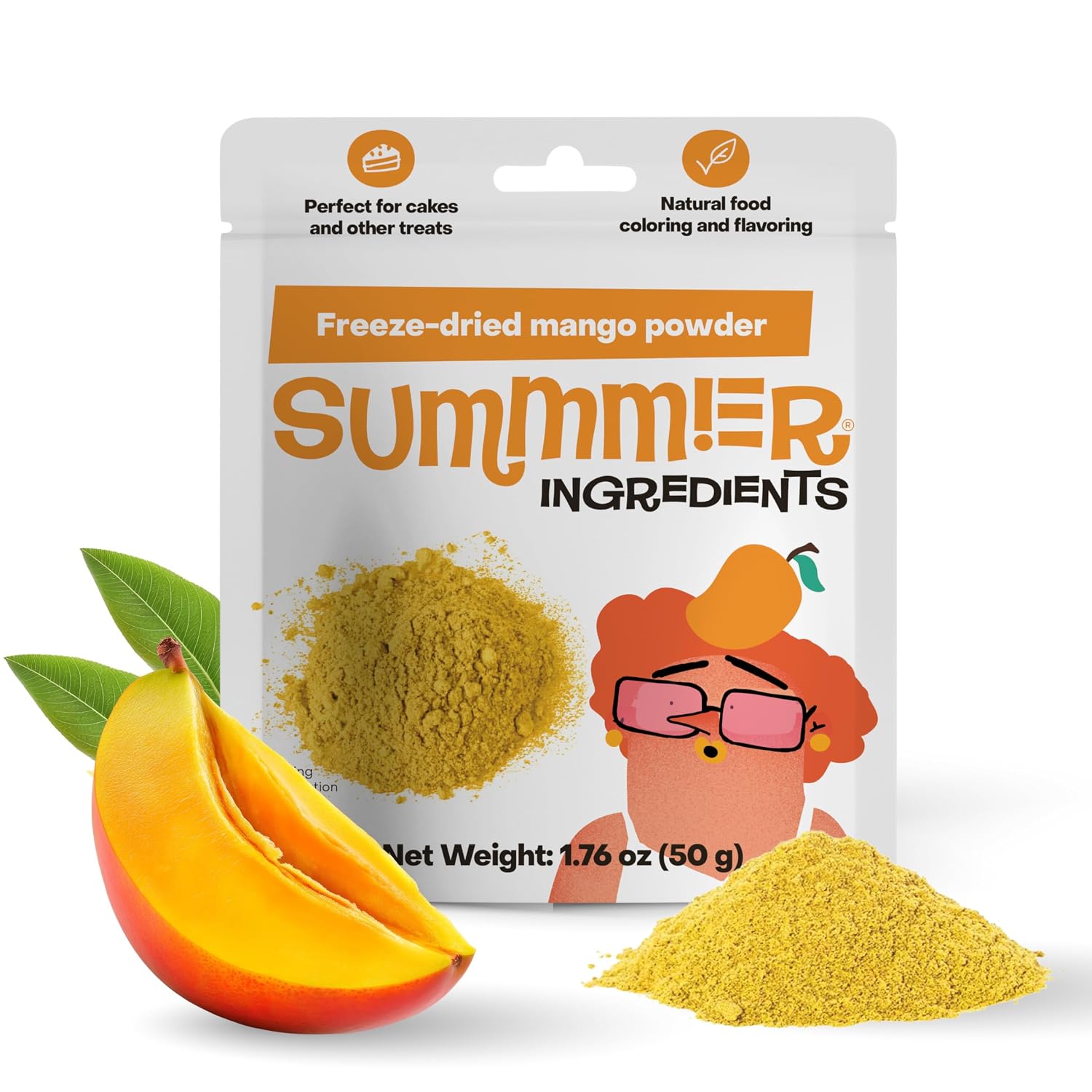 SUMMMER Freeze Dried Mango Powder for Baking, Smoothies - 1.76 Oz | Sugar Free, 100% Natural Mango, for Smoothies, for Food Coloring, Sustainably Grown, Gluten-Free, Vegan, Baking Powder