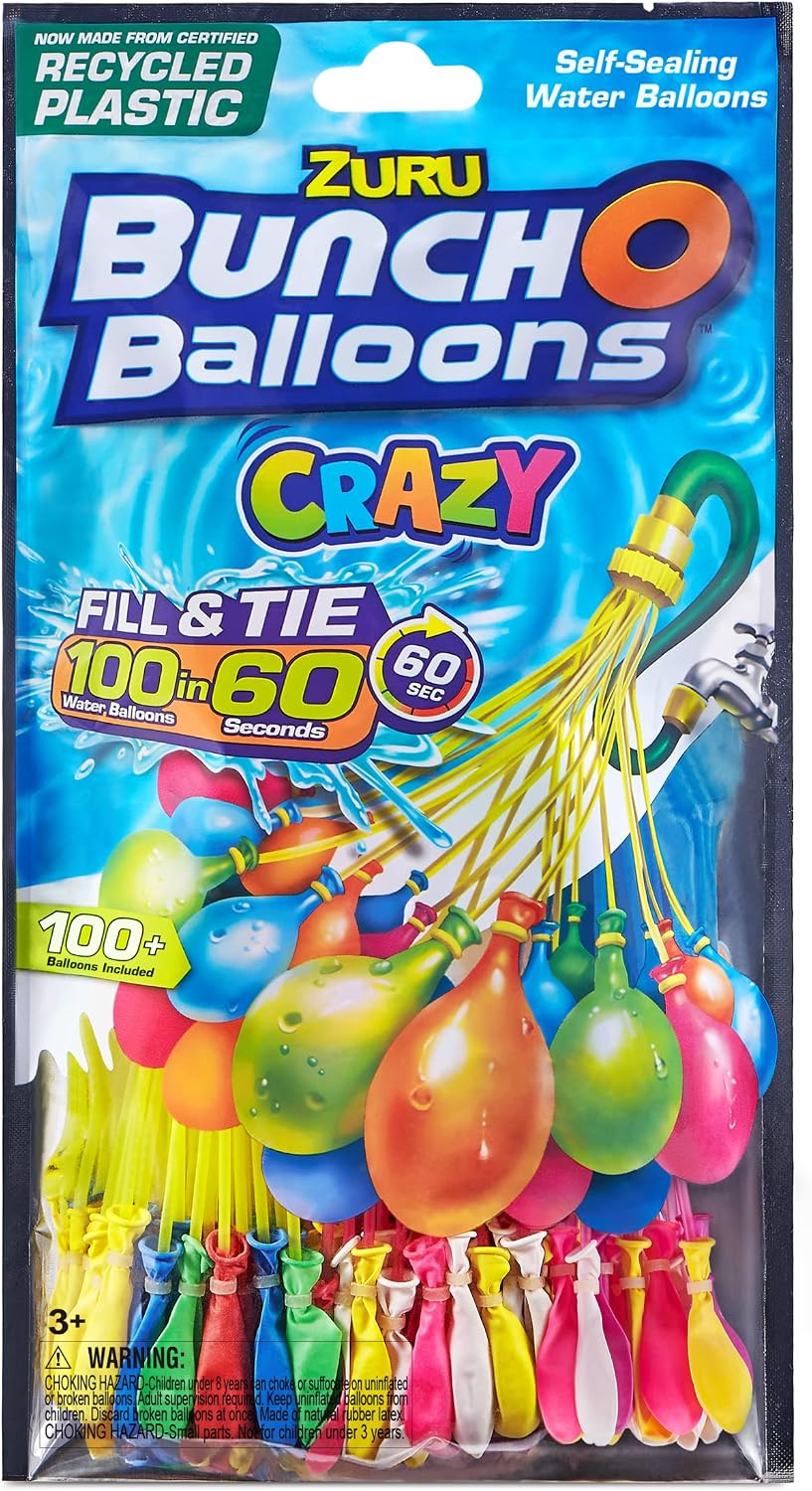 Bunch O Balloons 100 Rapid-Fill Crazy Color Water Balloons,3 Pack, Multi-colored