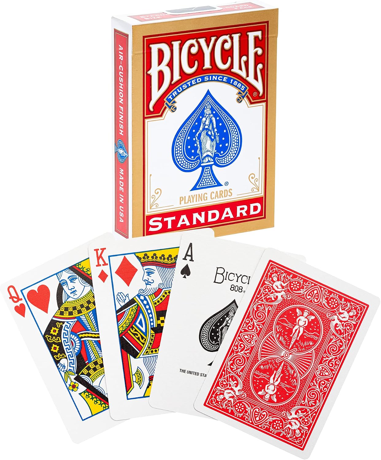 Bicycle® Gold Standard Playing Cards - 1 Deck of Cards, (Colour Will Vary Red or Blue), Air Cushion Finish, Iconic International Rider Back Design, Standard Index