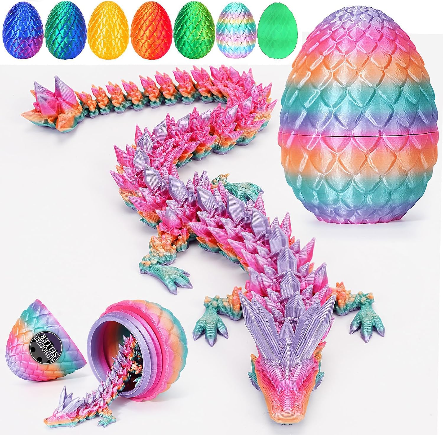 Mystery Crystal Dragon Egg Fidget Toys Surprise, Articulated Eggs with Dragon Inside (Random Candy Colors)