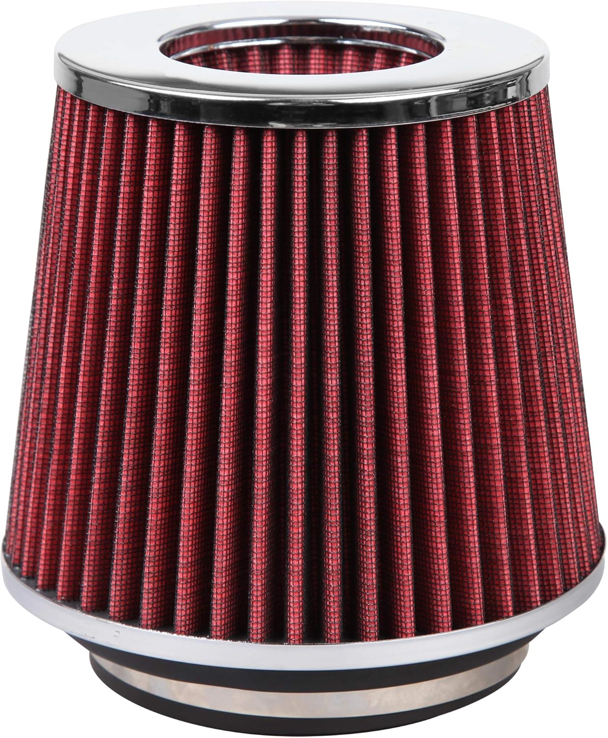 Cartman Clamp-On Engine Air Filter, Fit Intake Tube with 3/3.5/4in Diameter, Premium High Performance Replacement Filter, Washable and Reusable, Round Tapered, Red