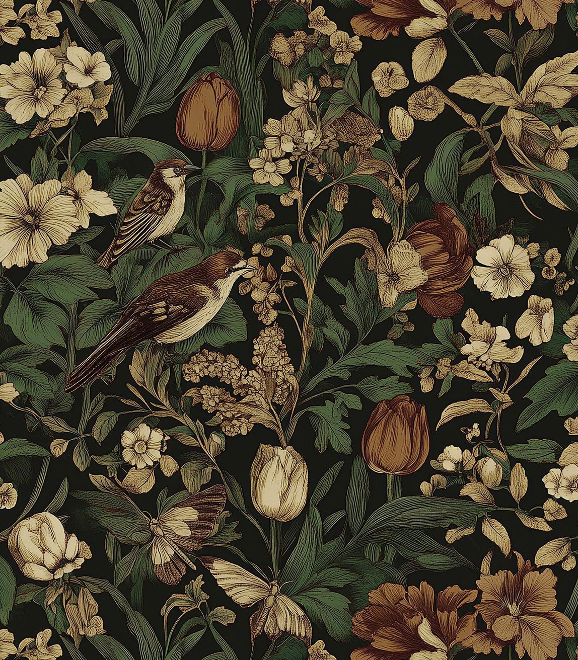 Erfoni 17.3" x118" Vintage Floral Peel and Stick Wallpaper Dark Floral and Bird Contact Paper DIY Self Adhesive Removable Wallpaper for Bedroom Cabinets Decor Retro Boho Flower Leaf Wall Paper