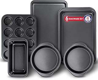 Baking Set – 6 Piece – Deluxe Non Stick Black Coating Inside and Outside – Carbon Steel Bakeware Set – PFOA PFOS and PTFE Free by Bakken