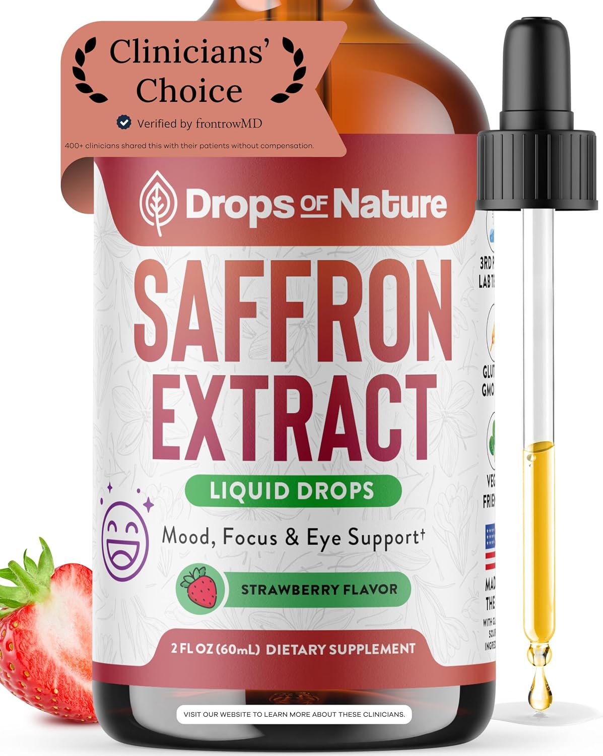 Drops Of Nature Saffron Supplements for Kids & Adults - Strawberry, 60 mL