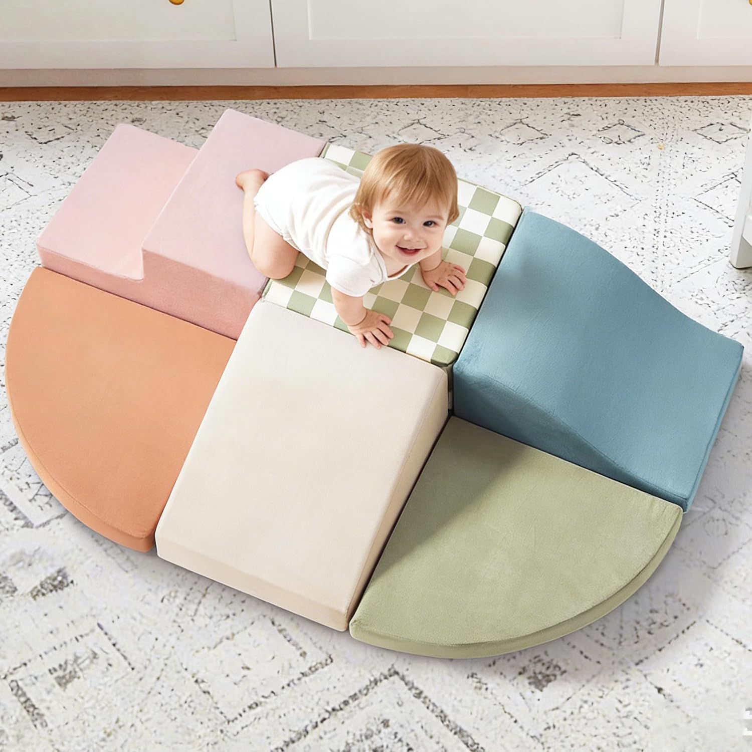 Tiny Land Soft Foam Climbing Blocks for Toddlers, 6-Piece Foam Blocks | Indoor Playground Baby Climbing Toys, Ideal Gift for Kids Activity Crawling and Sliding Foam Play Set (Morandi)