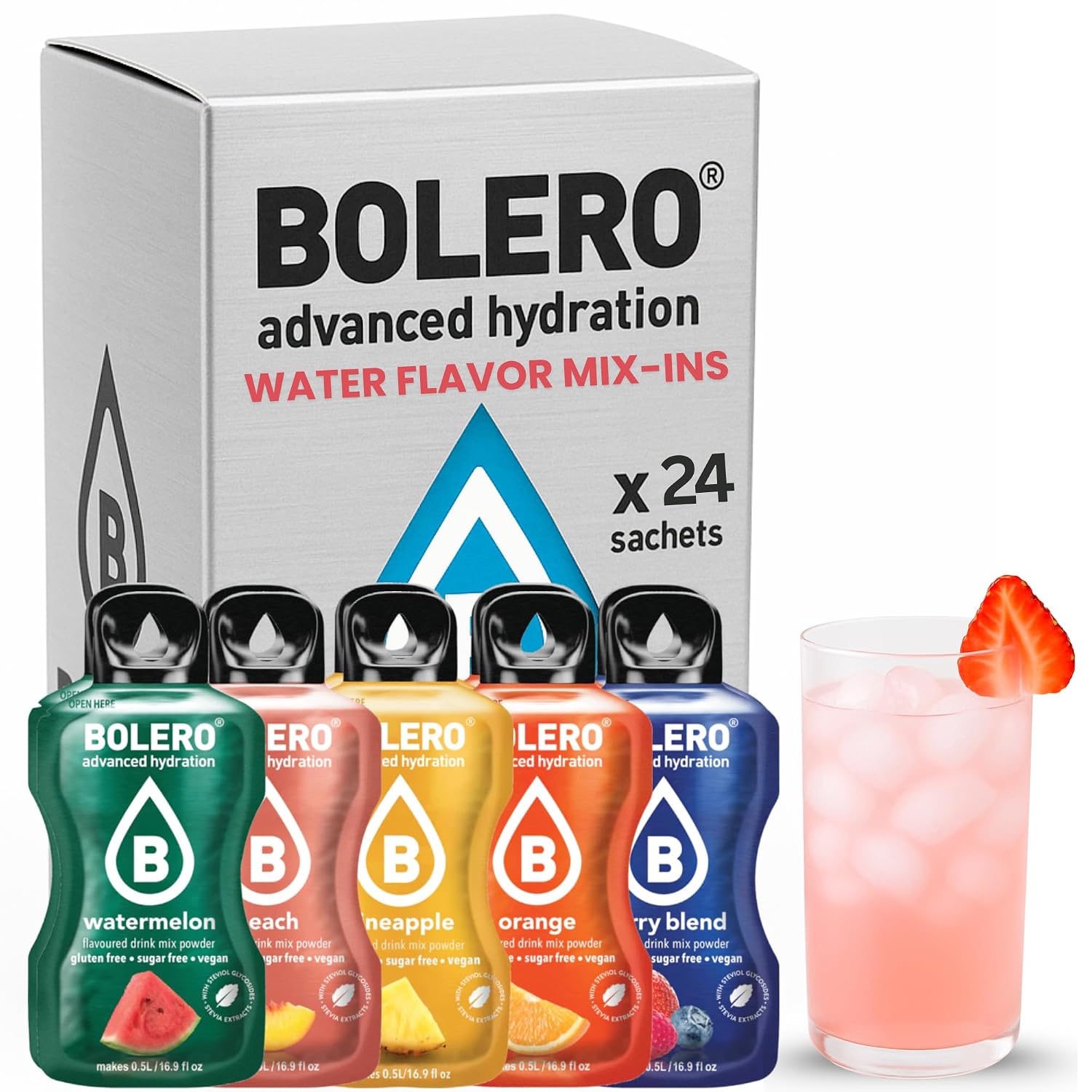 BOLERO - Sugar Free Flavor Water Drink Mix Packets Variety Fruit Flavors 24 Count | Powdered Drinks | Sachets For The Go (3 Grams Sachet)