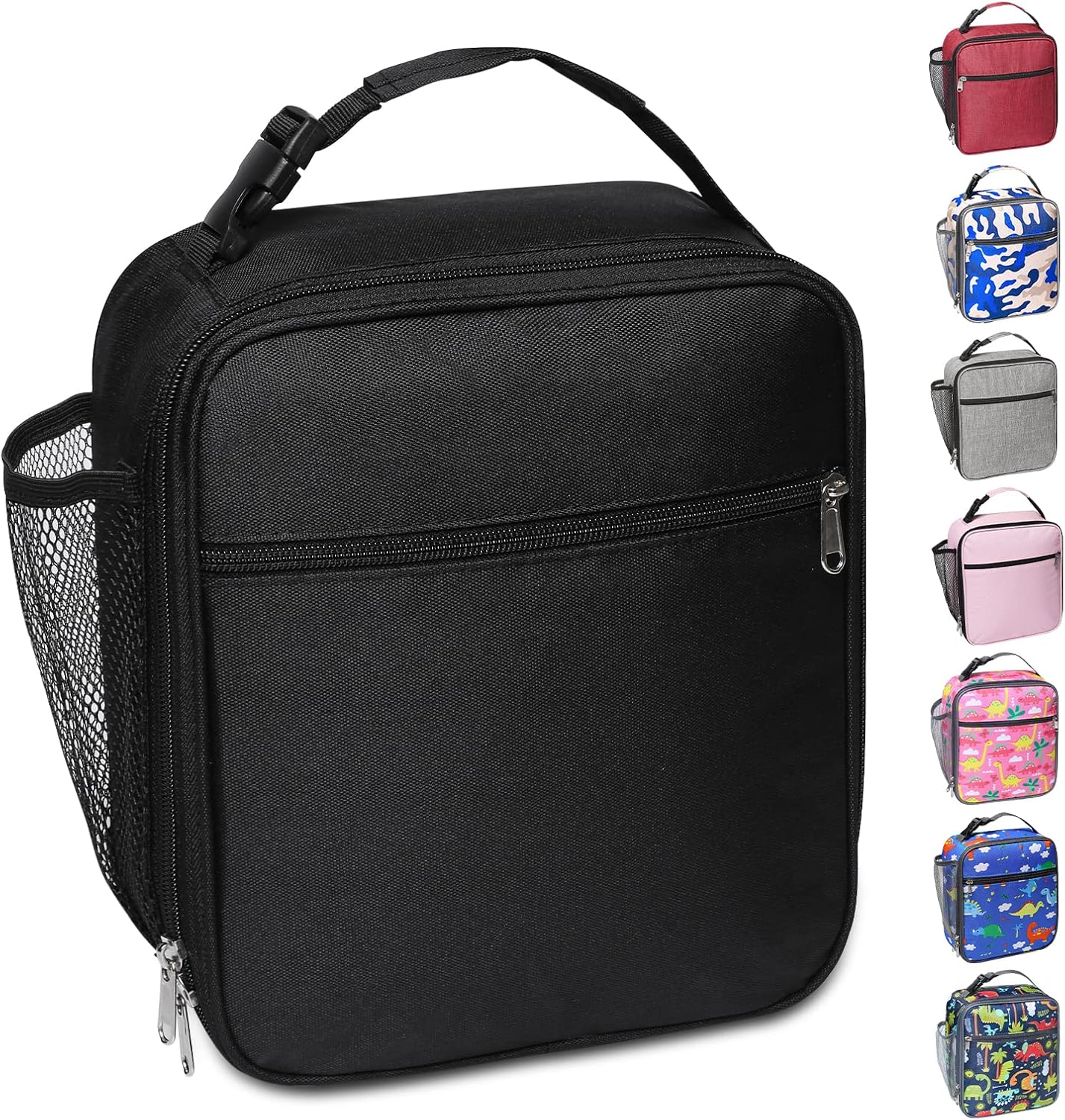 Apuucse Portable Insulated Lunch Bag with Side Mesh Pocket for Adults/Kids/Men/Women,Water-Resistant Leakproof Soft Cooler Bag Durable Thermal Lunch Box for Work/School/Picnic/Outdoor(Black)