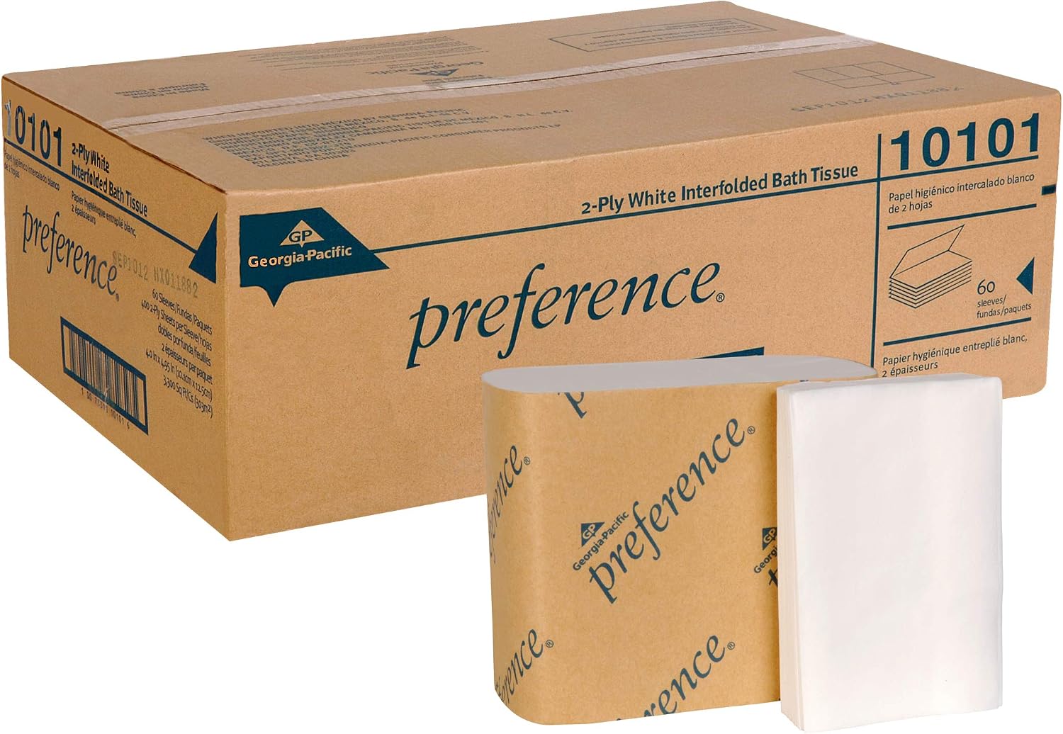 Georgia-PacificPreference 2-Ply Interfolded Toilet Paper by PRO , 10101, 400 Sheets Per Pack, 60 Packs Per Case, White