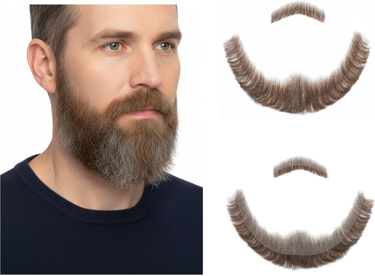 Full Fake Beard, Human Hair Beard, Realistic Full Style