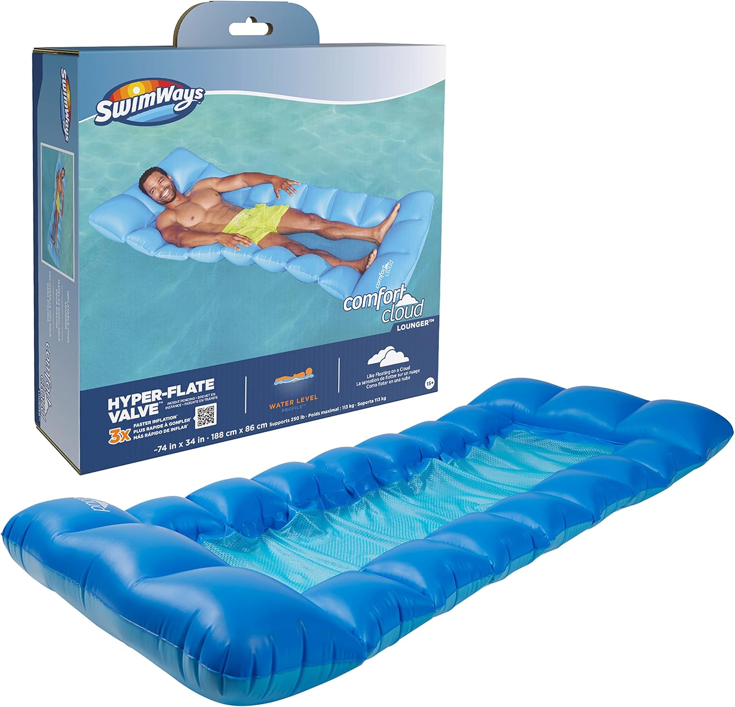 Swimways Comfort Cloud Sling Seat Pool Chair with Fast Inflation & Arm Support, Inflatable Pool Floats for Adults