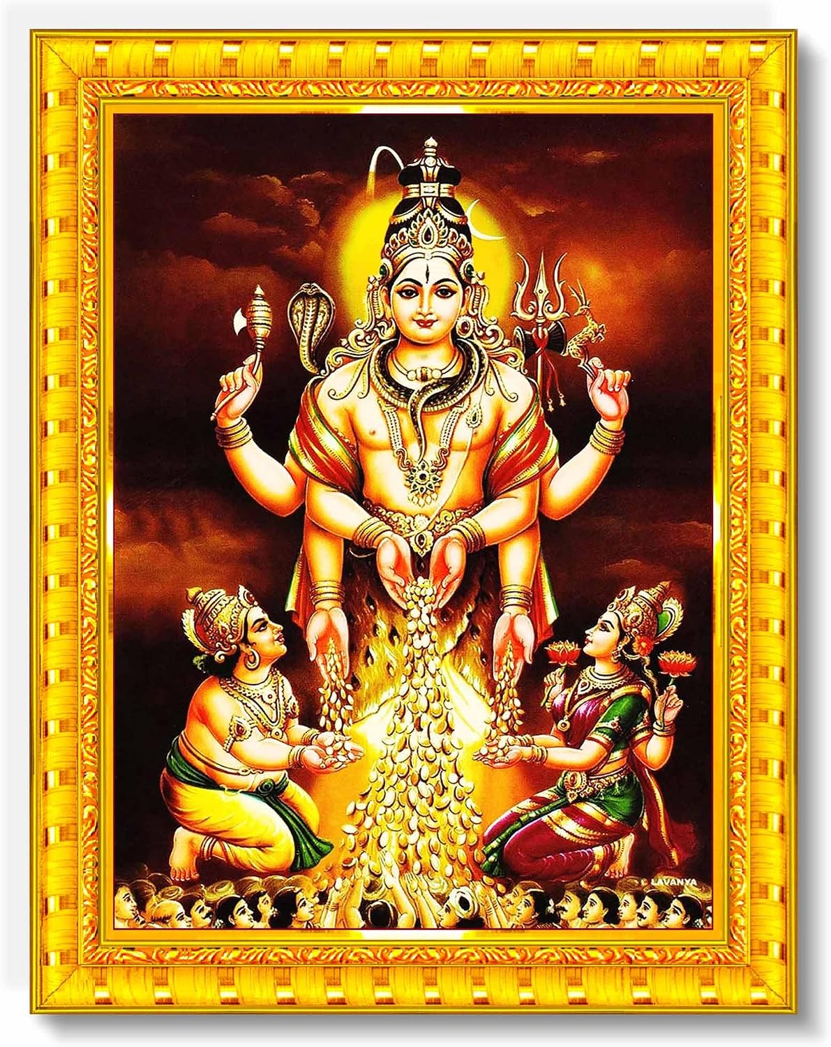 Pavan Photo Laminations Dhana Dakshinamurthy Swarna Akarshana Bhairava Wall Painting Framed Home Decor (Wood,Matte,Gold,Big Size,10 x 12 Inch) R277M