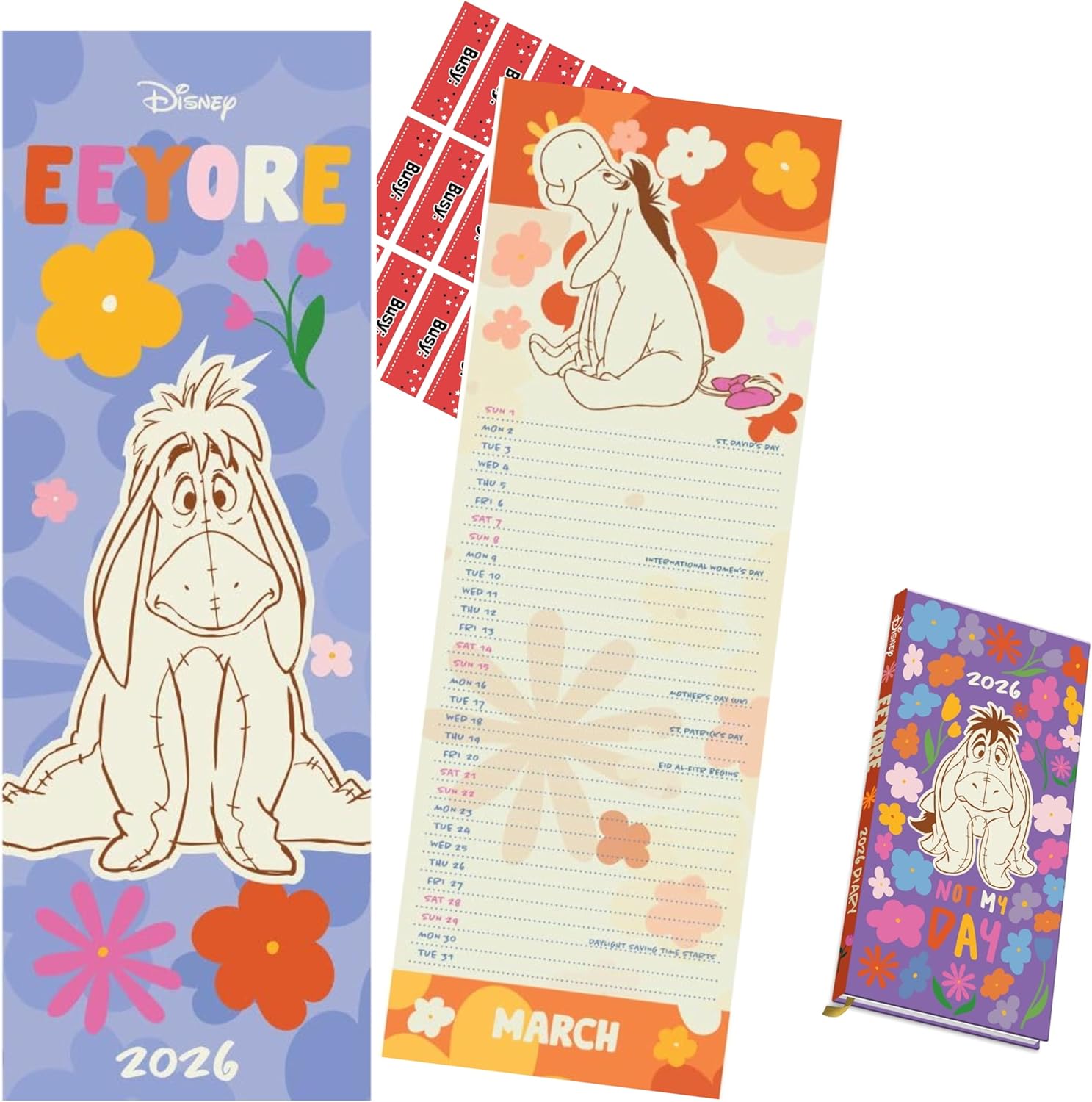 Eeyore Calendar 2026 Slim Wall Calendar & Eeyore Pocket Diary Gift Set 2026 with FREE Organisational stickers Included