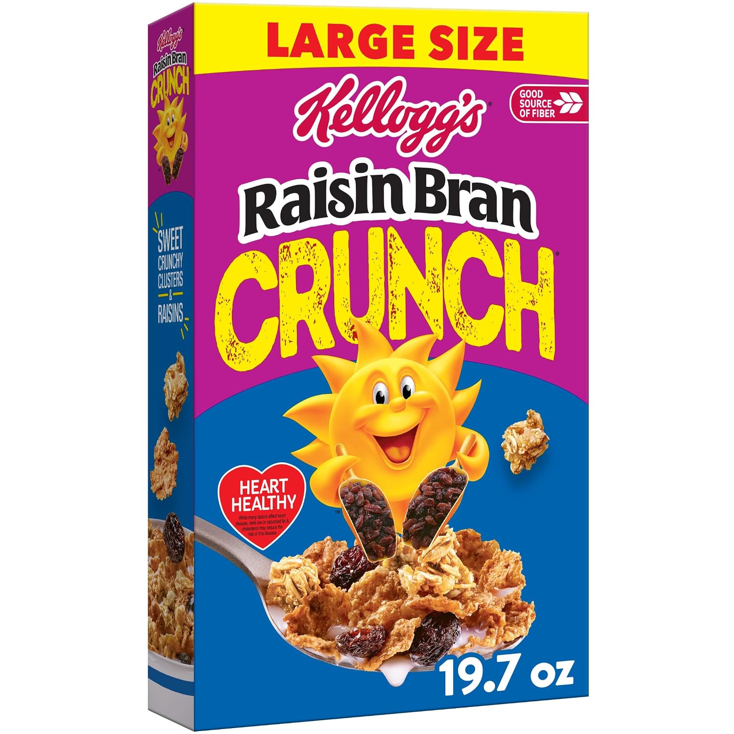 Kellogg's Raisin Bran Crunch Breakfast Cereal, Fiber Cereal, Family Breakfast, Large Size, 19.7oz Box (1 Box)