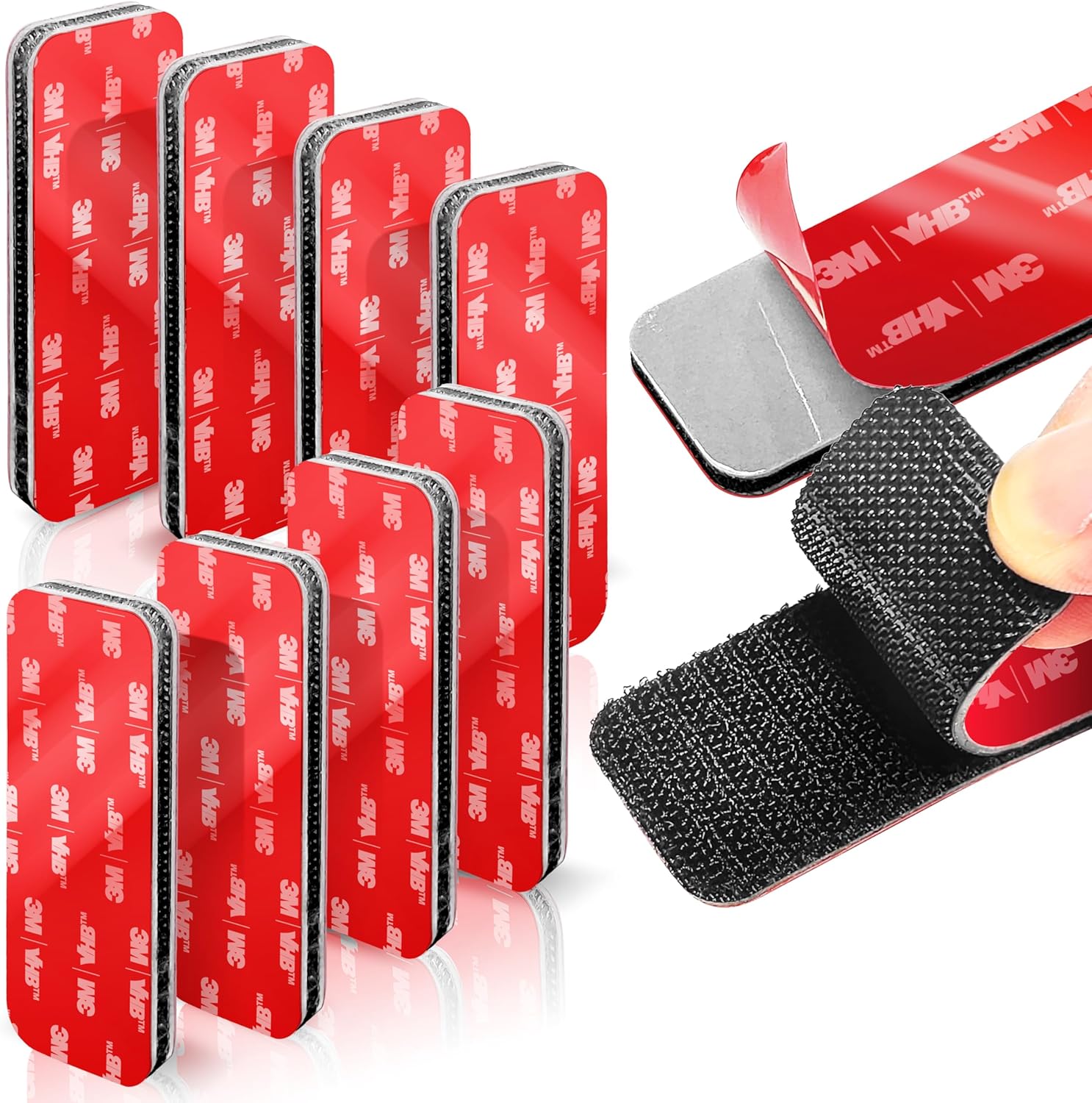 8 Sets Heavy-Duty Hook and Loop Strips – Made with 3M VHB Adhesive, 8 x 3cm – Waterproof & Heat-Resistant – Strong Hold for Indoor & Outdoor Use on Walls, Glass, Tile, Metal, Wood