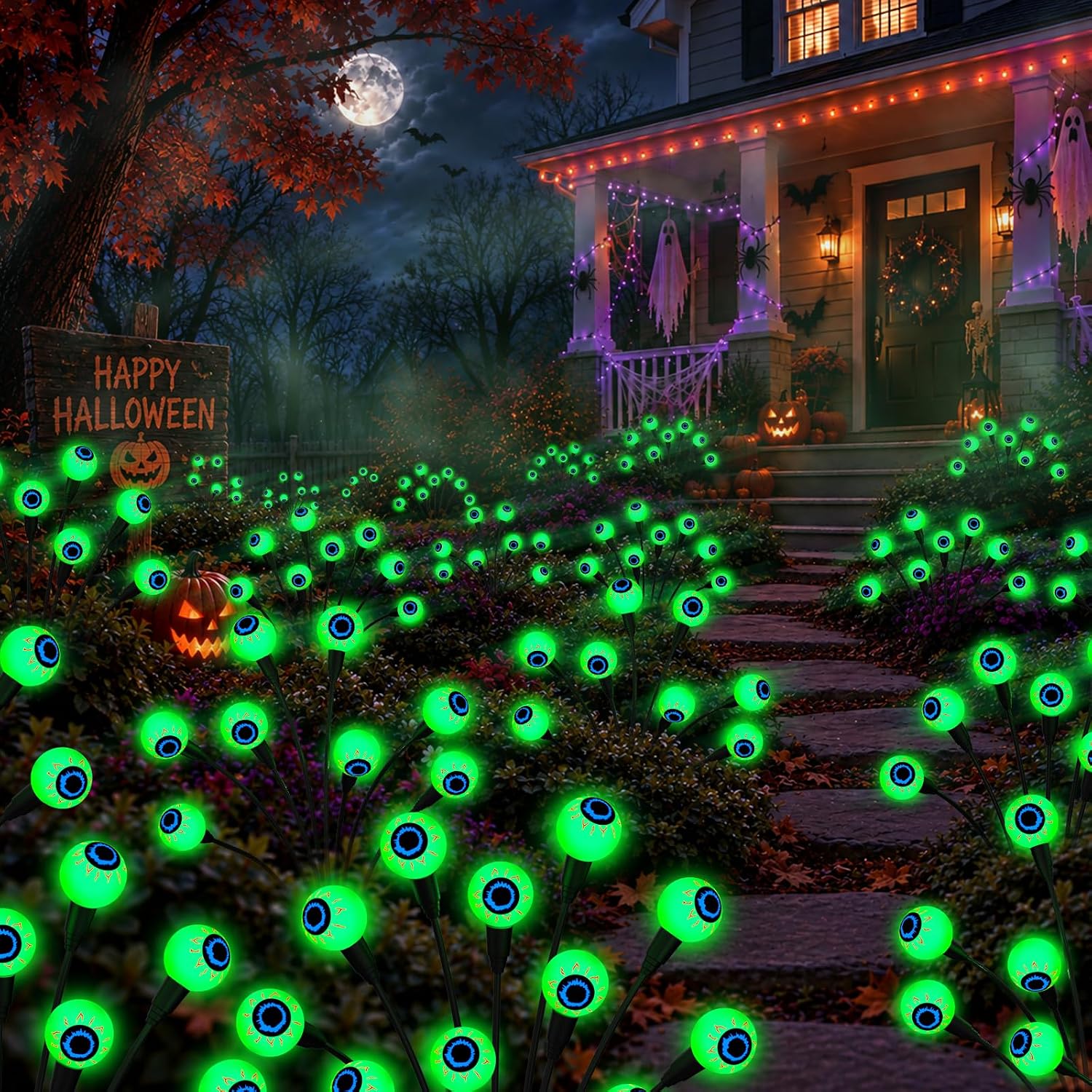 Halloween Decorations Outdoor, 6Pack 48 LEDs Solar Eyeball Lights