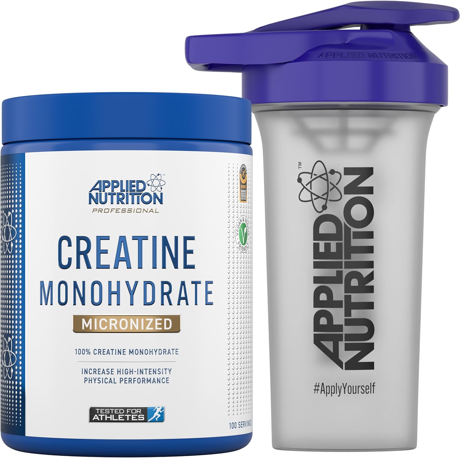 Applied Nutrition Creatine Monohydrate & 700ml Shaker Bundle - Parent (100 Servings (Pack of 1), Unflavoured)
