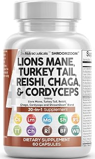 Clean Nutraceuticals Lions Mane 3000mg 20in1 Mushroom Supplement with Turkey Tail 2000mg Reishi 1000mg Cordyceps Chaga 1000mg Maitake Meshima Poria Cocos Shiitake Oyster Porcini Enoki 60 Count