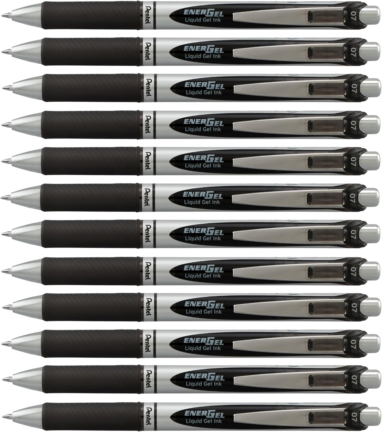 Pentel EnerGel RTX Retractable Liquid Gel Pen, (0.7mm) Medium Line, Metal Tip, Black Ink, Box of 12 (BL77-A)