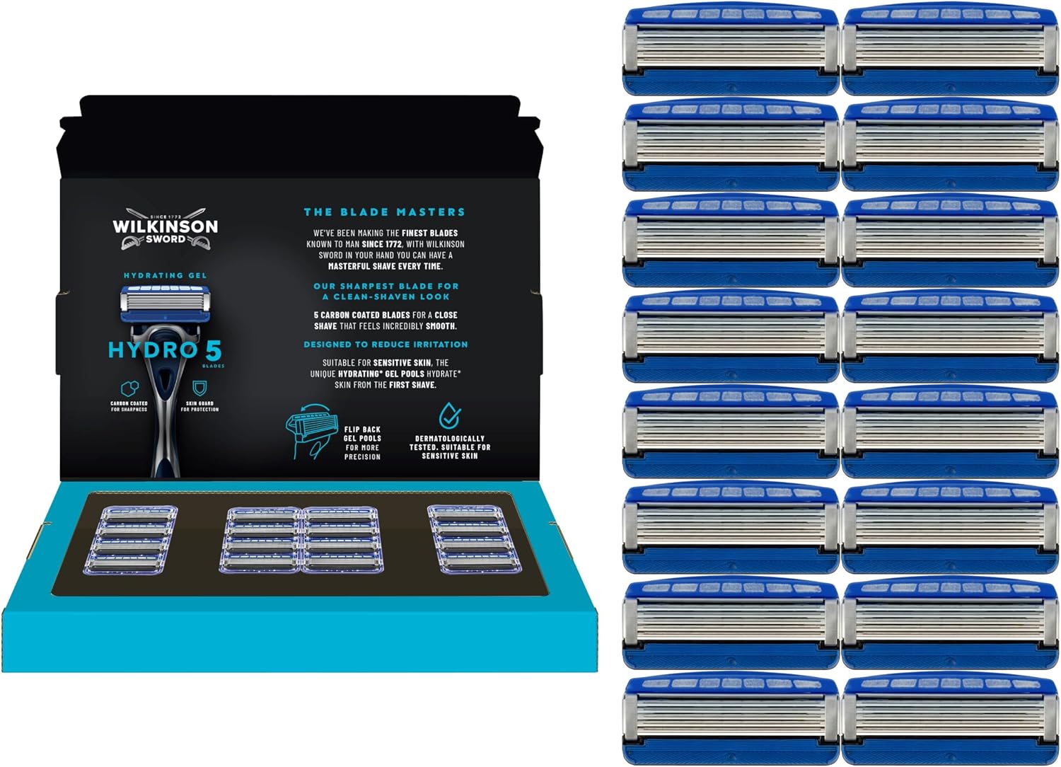 Wilkinson Sword Hydro 5 Men’s Razor, Great Addition to Wash Bags for Men's Grooming, Great Shavers for Routine Shaving, 16 Refill Razor Blades Pack