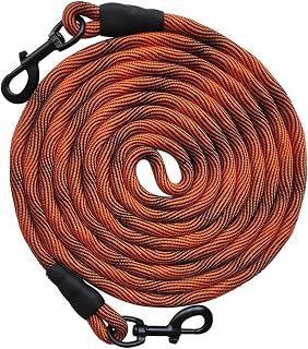 BTINESFUL Tie-Out Check Cord Long Rope Dog Leash, 8ft 12ft 20ft 30ft 50ft Recall Training Lead Leash- Great for Large Medium Small Dogs Training, Playing, Camping, or Backyard (20ft, Orange Black)