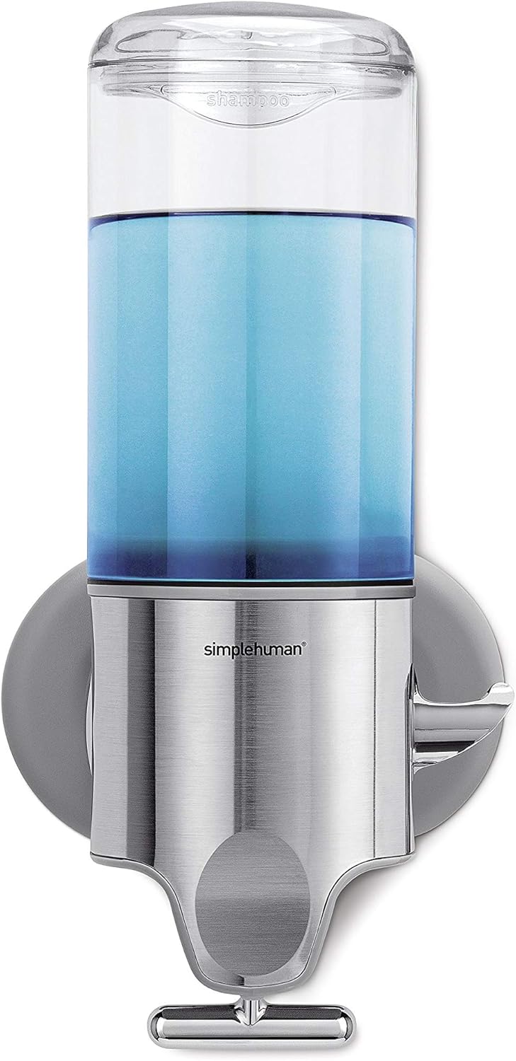 simplehuman BT1034 444ml Single Wall Mounted Soap Dispenser Pump for Soap, Shampoo, Conditioner, Shower Gel, Suitable for Bathroom, Easy to Install, Rustproof, Brushed Stainless Steel