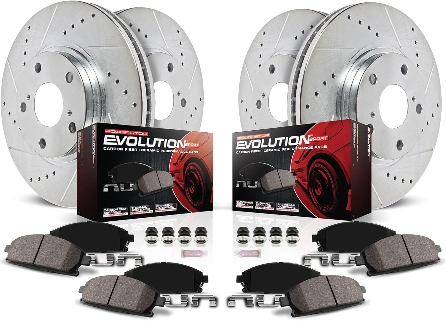 Power Stop K8348 Front and Rear Z23 Carbon Fiber Brake Pads with Drilled & Slotted Brake Rotors Kit For Lexus ES350 ES300h UX200 UX250h Toyota Camry Avalon C-HR Rav4 Venza
