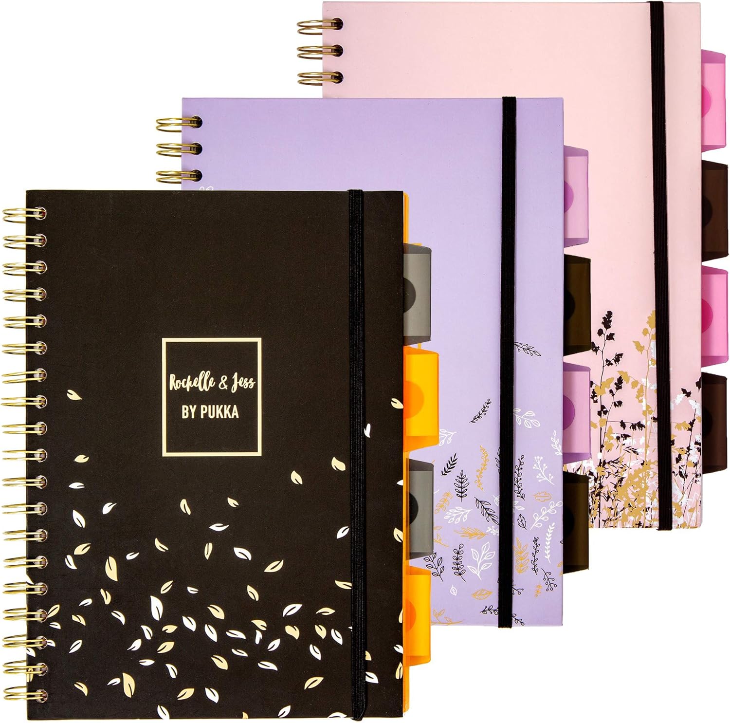 Pukka Pad 5 Subject Spiral Notebook 3-Pack - 200 Pages, 100 Sheets of 80GSM Paper with Repositionable Dividers & Perforated Edges for Office Planning & Organization - B5-7 X 10, Rochelle & Jess