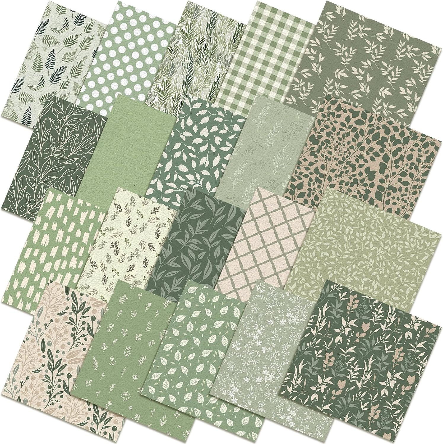 HunnmingRe 20 Pcs 10''x10'' Sage Green Quilting Fabric Square Vintage Sage Floral Quiltted Fabric Bundle Retro Green Precuts Printed Patchwork Supplies for Holiday DIY Sewing Craft
